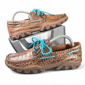 Ferrini Belly Crocodile Print Driving Moc Toe Leather Loafers Women 9B‎ 65322-10